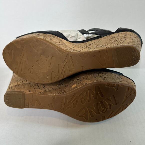 Nine West Size 9 Black Leather Adjustable Zip Wedge Heel Sandal Vacation  Erino - Picture 10 of 12